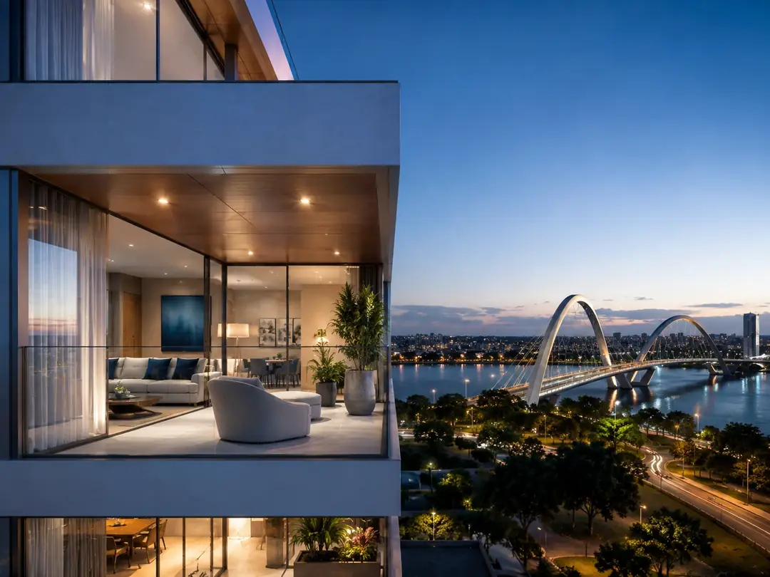 Varanda de apartamento com vista urbana, imagem ilustrativa